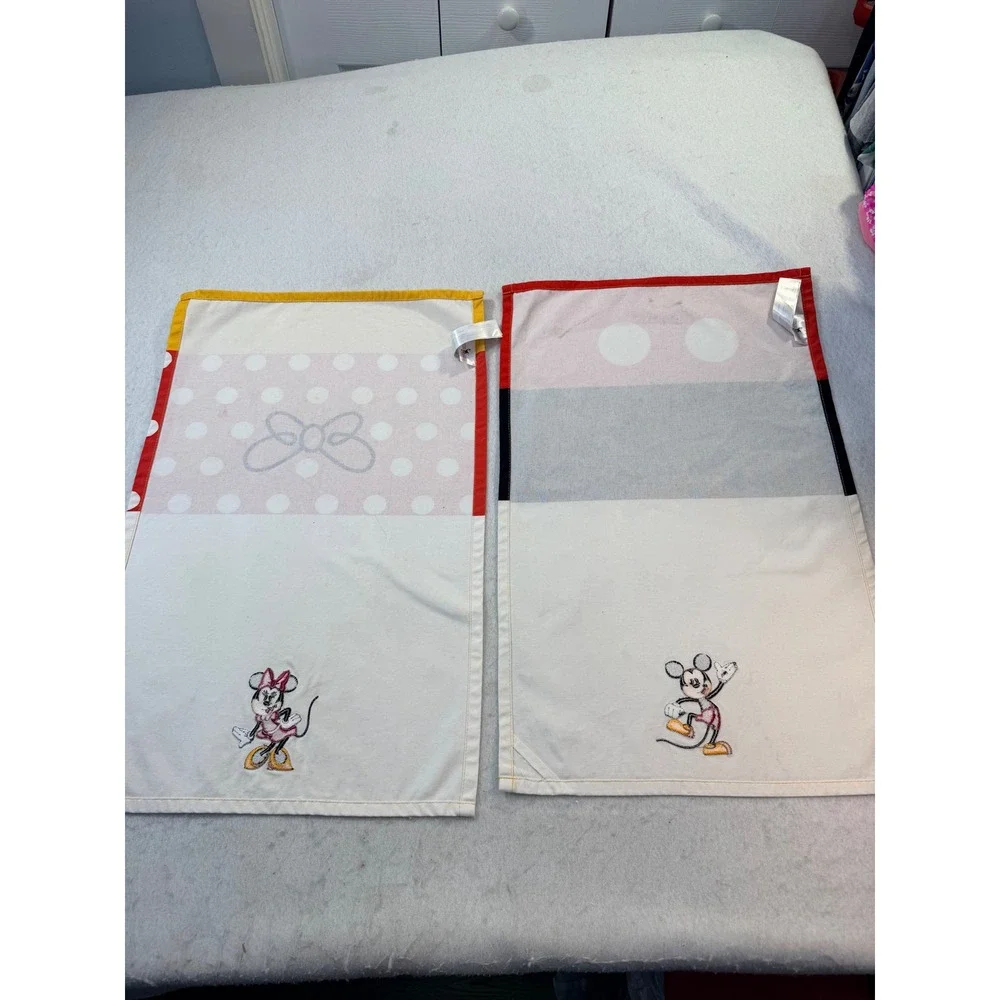 Disney Mickey and Minnie Mouse Embroidered Kitchen Hand Towel Set Red White 2pc